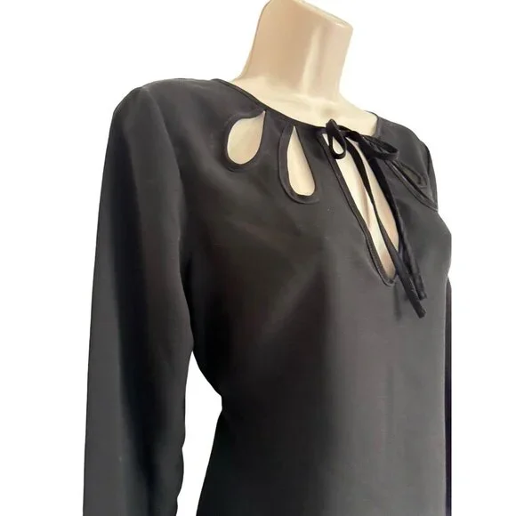 Zara Basic Black Medium Cut Out Blouse with Tie Neck Long Sleeve NWOT - Picture 6 of 10